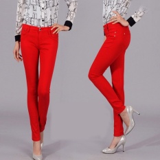 Ukuran 25-34 Wanita Permen Berwarna Jeans Pensil Kapas Celana Legins Fashion jeans Femme Mid Pinggang Wanita Slim Fit Skinny jeans Wanita Panjang Penuh 20 Warna-Merah-Intl