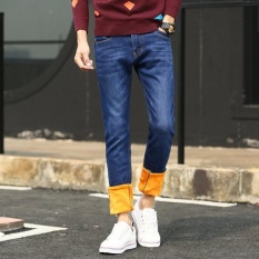 Ukuran 27-36 Musim Dingin Menebal Pria Celana Slim Stretch JeansTrousers Penjualan Langsung Pabrik Biru & Nbsp; -Intl