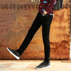 Ukuran 27-36 Musim Dingin Menebal Pria Celana Slim Stretch Jeans Celana Penjualan Langsung Pabrik Hitam-Intl
