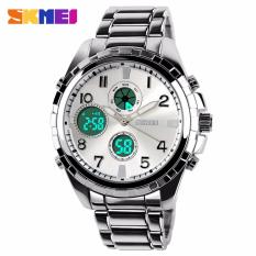 SKMEI Glamour Silver - Jam Tangan Pria - Rantai Stainless Steel - 1021 Elegant Silver + Free Box Jam Tangan Flash