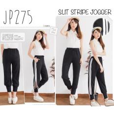 Slit Side Stripe Jogger Pants Celana Olahraga Casual Wanita Jogger JP275