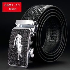 SNG-lan-store Premium Kualitas Crocodile Grain Cowhide Belt untuk Pria Fashion Bisnis Belt Pria Casual Belt (0891- 11) -(hitam)-Intl