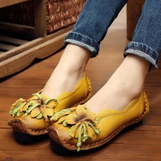Socofy Modis Asli Kulit Buatan Tangan Bunga Sepatunya Lembut Datar Boat Sepatu Kasual Wanita-Internasional