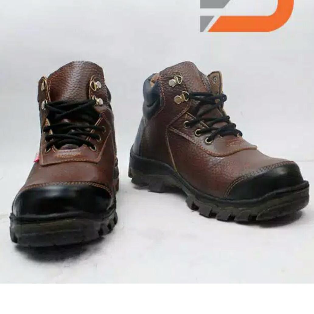 spartan - sepatu boots pria sepatu safety di atas mata kaki kulit sapi asli coklat