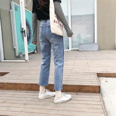 Penawaran Khusus Vintage Jahitan Jeans Wanita Casual Mid Waist Retro Ripped Pacar Patchwork Jeans Denim Celana Wanita Celana-Intl