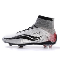 SpeedFly Mens Superfly FG Silver Football Boots Tinggi Ankle Sepak Bola Cleat Outdoor Sneakers-Intl