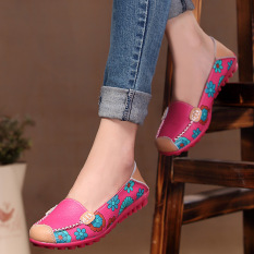 Musim Semi Musim Gugur Santai Wanita Kulit Asli Sepatu Flat Kulit Lembut Wanita Sepatu Balet Sepatu Bulat Kaki Fleksibel (international)