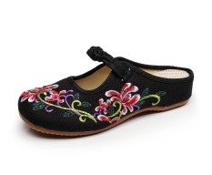 (Musim Semi Musim Panas Lily), bagian Urat Kendang Lereng dengan Kecil Elegan Gaya Rakyat Velcro Single Sandal Bordir Bunga Modis Gaya Tradisional Modern Budaya Asia Katun Murni Wanita sepatu Kanvas Anak Perempuan-Intl