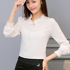 Musim Semi Musim Panas Wanita Wanita Sifon Kemeja OL Kasual Panjang Sleevetops-Internasional