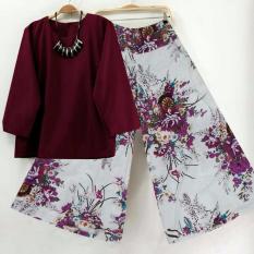 SR Collection Best Seller Set 2 in 1 Blouse Kulot Wanita Fitri - Maroon Putih New