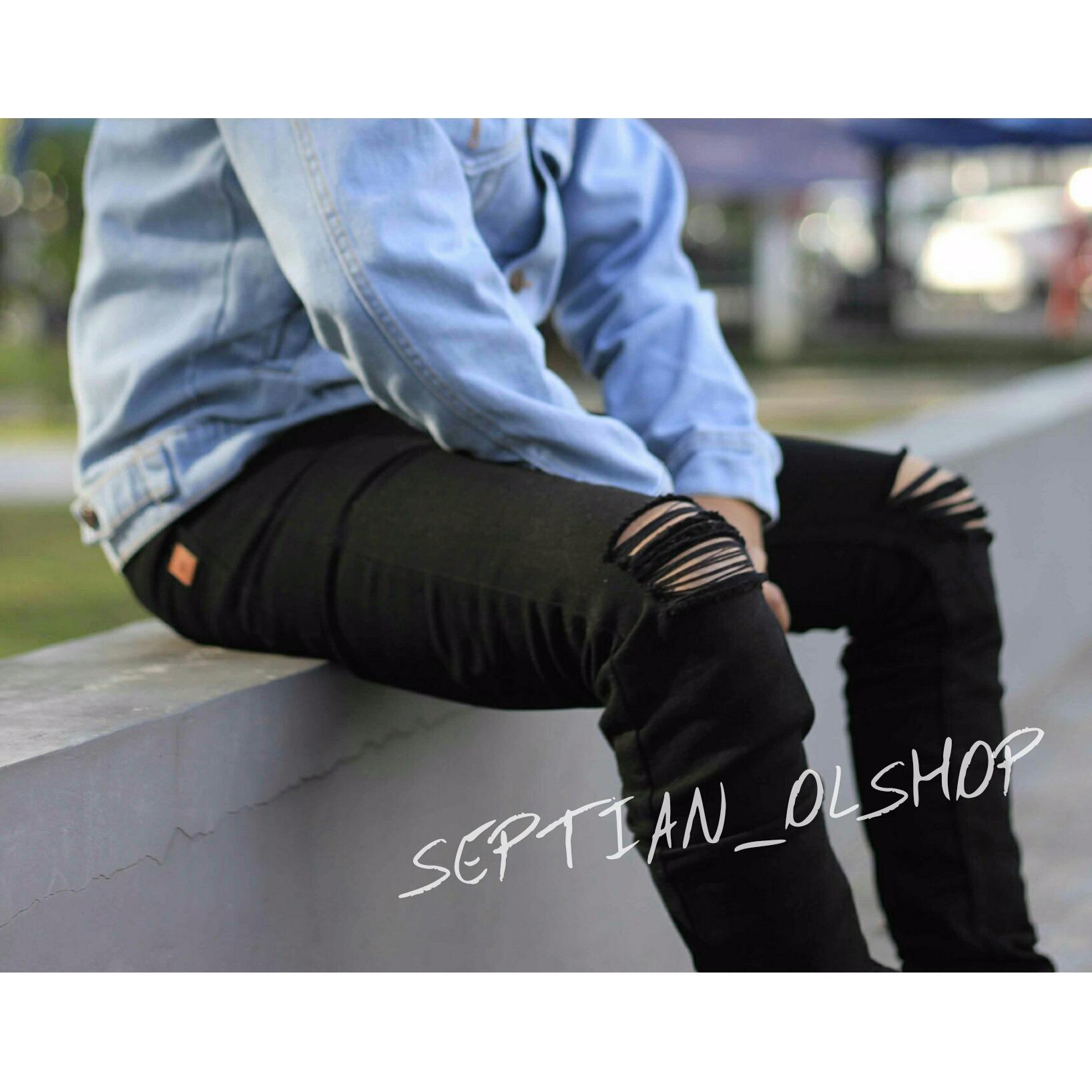 SR_Cloth Celana Jeans Pria Sobek Ripped Premium [Hitam]