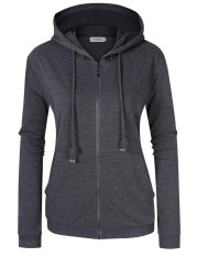 Bintang Mall Solemay Wanita Kasual Penuh Risleting Hingga Lengan Panjang Hoodie Polos Bertudung Sweatshirt-Internasional