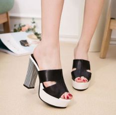 The Station Eropa Modis Wanita Tinggi With Sepatu Tahan Udara Sandal (HITAM 1)