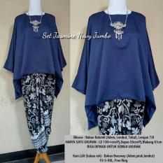 Stelan atasan blouse kebaya batwing dan rok lilit wanita jumbo long skirt Nadya - navi