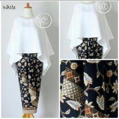 Stelan atasan blouse kebaya batwing dan rok lilit wanita jumbo long skirt Nadya - PUTIH