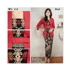 Stelan Baju Batik Wanita / Kebaya Modern Kutubaru Plus Rok Lilit/ Stelan Kebaya Pesta Elnira Merah Toraja Ready Size M.L Dan XL