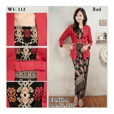 Stelan Baju Batik Wanita / Kebaya Modern Kutubaru Plus Rok Lilit/ Stelan Kebaya Pesta Elnira Motif Toraja Merah Ready Size M.L Dan XL