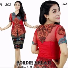Stelan kebaya baru Bordir melati & rok frisket pendek. kebaya modern keluaran terbaru