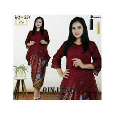 Stelan Kebaya Brukat / Kebaya Brukat Pesta Bianca Maroon Plus Rok Lilit ( No Pasmina) Ready Sz M. L. XL. Dan XXL