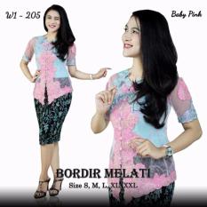Stelan kebaya kutu baru Bordir melati & rok frisket pendek. keluaran terbaru