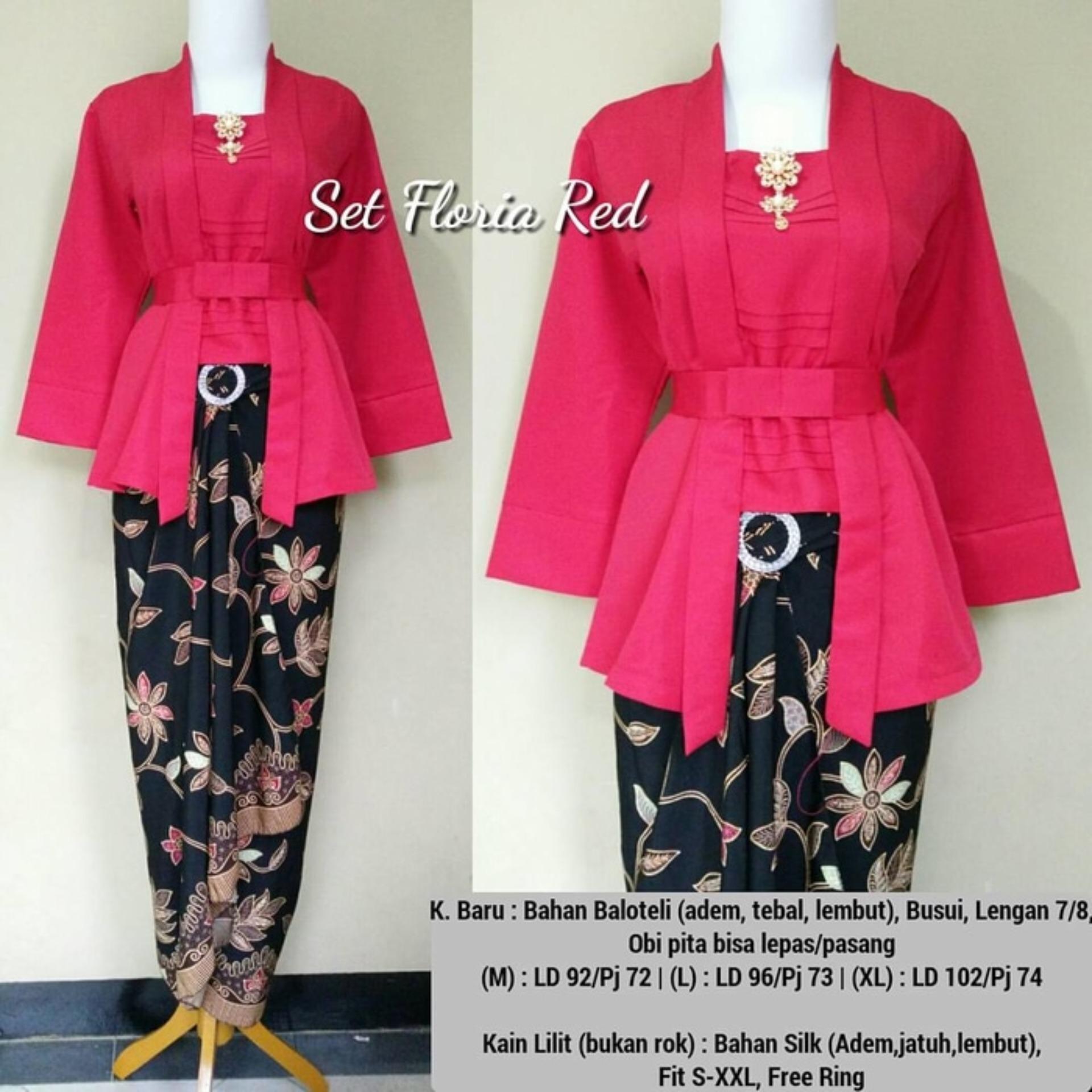 Stelan kebaya kutu baru polos & rok lilit 