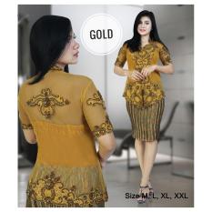 Stelan Kebaya Pesta / Kebaya Moderen Stik Bordir Warna Gold Plus Inner Ready Sz M L Dan XL