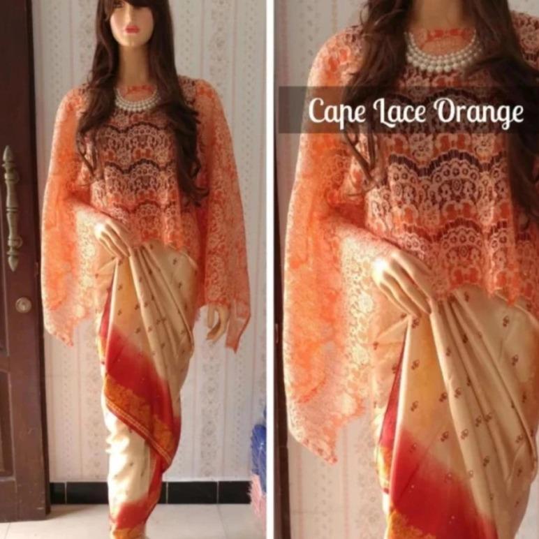 Stelan kebaya Trendy cape brukat & rok lilit peach wanita 