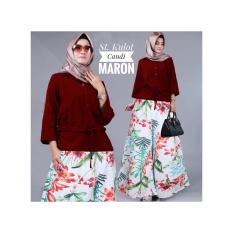 Stelan Kulot Bunga Linen Bangkok Plus Blouse Baloteli Candy Warna Maroon (No Hijab)