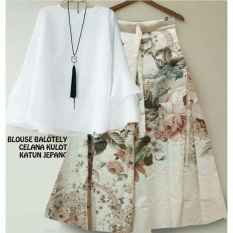 stelan kulot rosemary cream atasan putih