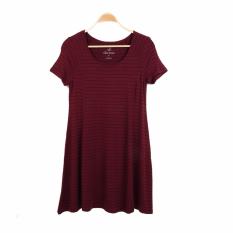 Stock Online Dress A Line Motif Stripe - Maroon