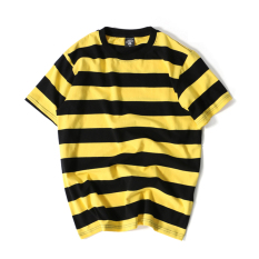 Kaos Oblong untuk Pria dengan Lengan Pendek Kerah Bulat Model Garis Versi Korea