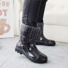 STS Pria Kamuflase Rain Boots-Hitam Plaid-Intl