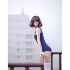 Siswa Girls Japanese Sekolah Swimsuit Cosplay Sexy SUKUMIZU One Piece Swimwear-Navy Warna Biru-Intl