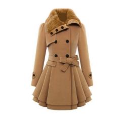 Gaya Wanita Wanita Kasual Lengan Panjang Bulu Imitasi Kerah Double-Breasted Tebal Mantel Jaket Wol Jaket Parit Tahan DR-Intl