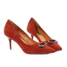 Suede Hitam Kancing Persegi Profesi Her (Bata Merah)