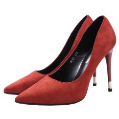 Suede Musim Semi Baru Pointed untuk Hak Tipis Sepatu Tumit (Bata Merah)