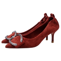 Suede Musim Semi Baru Pointed untuk Hak Tipis Sepatu Tumit (Bata Merah)