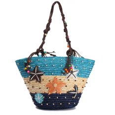 Musim Panas Pantai Karang Pandan Rotan Buatan Tangan Rajutan Lucu Tas Bahu Tas Biru - Internasional