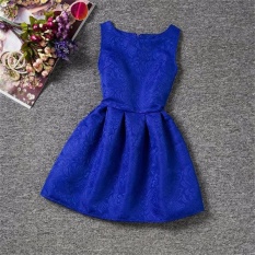 Musim Panas Gadis Putri Pakaian Anak Pakaian Remaja Girls Party Wear Dress untuk Anak Perempuan dari 6 Sampai 12 Tahun (biru) -Intl