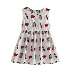 Musim Panas Girls Sost Gaun Tanpa Lengan Dress Lipstik Dicetak Dresses (Putih)-Intl