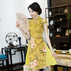 Summer Dijual Hot Ladies Qipao Gaun Vintage Wanita China Modern Cheongsam (kuning)-Intl