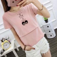 Musim Panas Maternity Nursing T-shirt Menyusui Tees Pakaian untuk Wanita Hamil Katun Gambar Kartun Menyusui Kehamilan Tops-Intl