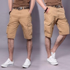 Musim Panas Pria Multi Pocket Sport Casual Tengah Kargo Celana Pria Longgar Kelima Celana Outdoor Short Pants Memerangi Celana- Khaki-Intl