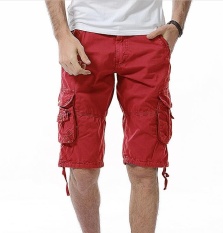 Musim Panas Gaya Baru Fashion Pria Pakaian Celana Pendek Olahraga Pantai Katun Murni Oversize Shorts (merah)-Intl