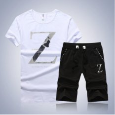 Summer T Kemeja dan Celana Pendek Set Pria Baru Z Kata Baju Lengan Pendek Fashion Pendek Set Pria Sederhana Suit Putih-(Intl) -Intl