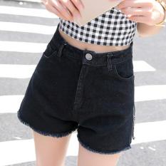 Musim Panas dengan Sisi Ritsleting Terbuka Fork Celana Jins Robek Menunjukkan Tinggi Pinggang Celana Pendek Short Shorts Menumbuhkan Moralitas Seseorang Leisure Wear Di Luar (hitam) -Intl