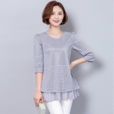 Musim Panas Wanita Atasan Kasual Jaring Berongga Plus Ukuran Baju Stitchingloose Modis Sifon Lipatan Kampuh Panjang Blus Kimono (Abu-abu) & Nbsp-Internasional