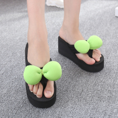 Matahari Wanita Sol Tebal Non-slip Sandal Jepit Bunga Sendal (Busur Hijau)