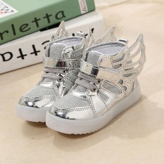 Sunshop Fashion Girl LED Bright Night Light Bernapas Wings STAR Sports Sepatu Anak Kets (Perak)-Intl