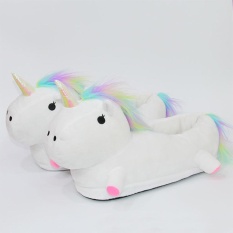 Sunshop Fashion Wanita Pria Unicorn Kapas Subur Sandal Lucunya Tiga Dimensi Rumah Pasangan Indoor Sepatu Satu Ukuran (Putih) -Intl